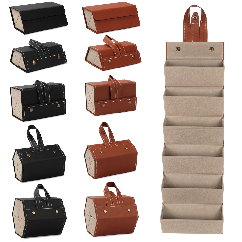 Portable Glasses Organizer 2-6 Multi-slot Eyeglasses Storage PU Leather Case - Image 2