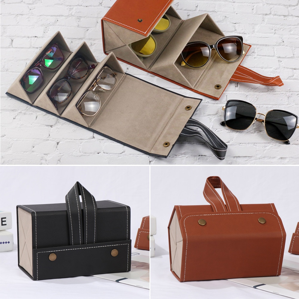 Portable Glasses Organizer 2-6 Multi-slot Eyeglasses Storage PU Leather Case - Image 3