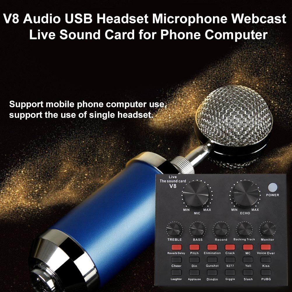 V8 Audio USB External Sound Card, Headset Microphone Live Broadcast for PC Phone Computer - Image 3