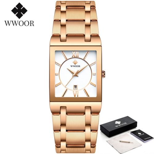 WWOOR Gold Watch for Men Square Quartz Stainless Steel Waterproof Wrist Watch - Image 21