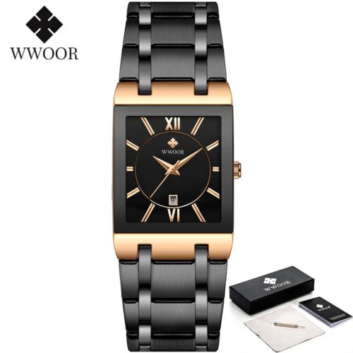 WWOOR Gold Watch for Men Square Quartz Stainless Steel Waterproof Wrist Watch - Image 13
