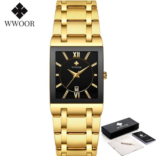 WWOOR Gold Watch for Men Square Quartz Stainless Steel Waterproof Wrist Watch - Image 12