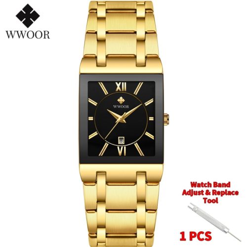 WWOOR Gold Watch for Men Square Quartz Stainless Steel Waterproof Wrist Watch - Image 8