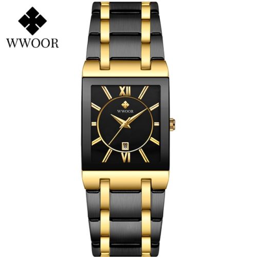 WWOOR Gold Watch for Men Square Quartz Stainless Steel Waterproof Wrist Watch - Image 24