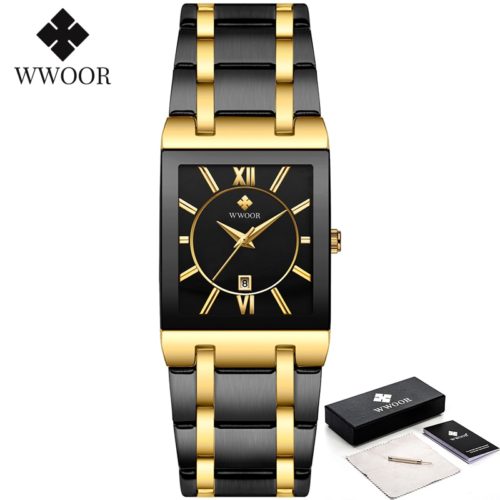 WWOOR Gold Watch for Men Square Quartz Stainless Steel Waterproof Wrist Watch - Image 15