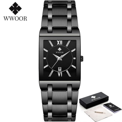 WWOOR Gold Watch for Men Square Quartz Stainless Steel Waterproof Wrist Watch - Image 14