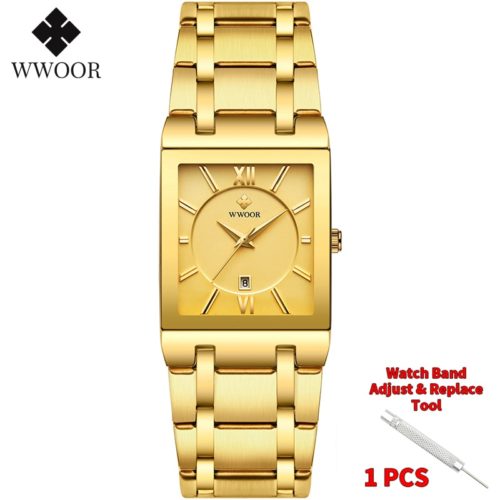WWOOR Gold Watch for Men Square Quartz Stainless Steel Waterproof Wrist Watch - Image 7