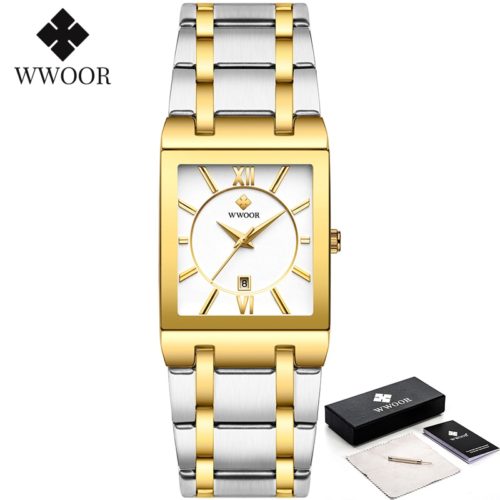 WWOOR Gold Watch for Men Square Quartz Stainless Steel Waterproof Wrist Watch - Image 18