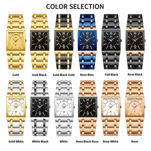 WWOOR Gold Watch for Men Square Quartz Stainless Steel Waterproof Wrist Watch - Image 3