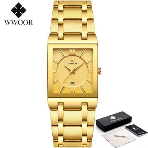 WWOOR Gold Watch for Men Square Quartz Stainless Steel Waterproof Wrist Watch - Image 11