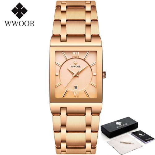 WWOOR Gold Watch for Men Square Quartz Stainless Steel Waterproof Wrist Watch - Image 20