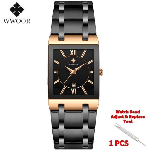 WWOOR Gold Watch for Men Square Quartz Stainless Steel Waterproof Wrist Watch - Image 9