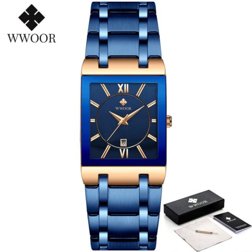 WWOOR Gold Watch for Men Square Quartz Stainless Steel Waterproof Wrist Watch - Image 19